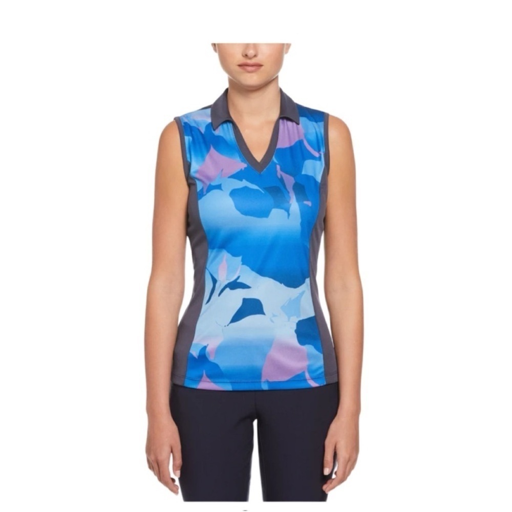 Callaway Abstract Gradient Print Block Sleeveless Golf Polo Top NWT Size S
